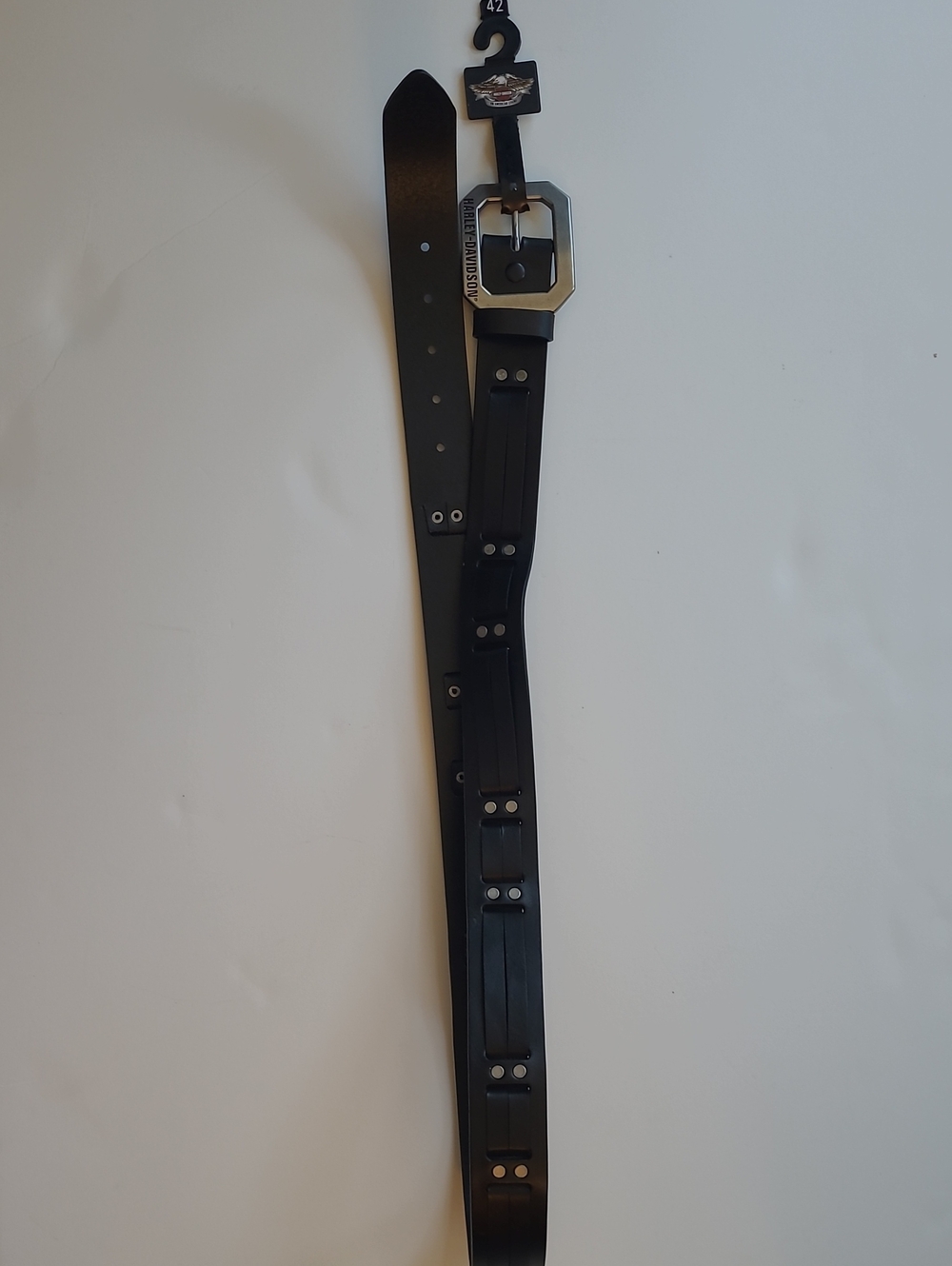 Harley-Davidson Black Leather Belt with Silver-Tone Buckle and Rivet Accents